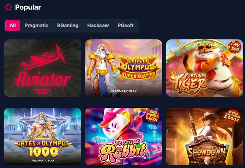Jogos populares no Lukkly: Aviator, Gates of Olympus, Fortune Tiger, Fortune Rabbit e Showdown